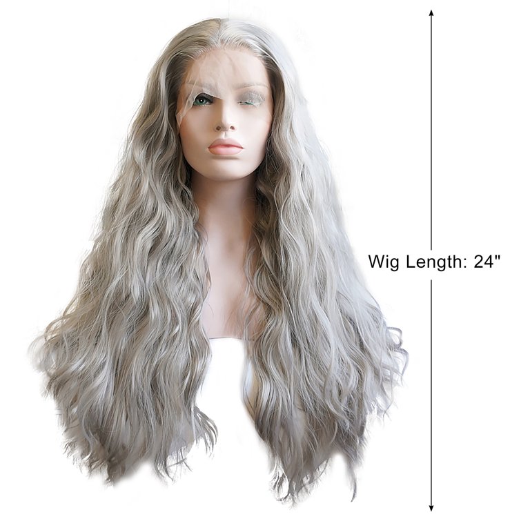 Wavy Fluffy Gray Wig Long Curly  length Long Curly Wavy Wigs Ombre Black Gray Synthetic Wig Middle  main image 4