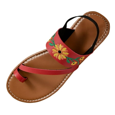 

Gzea Womens Dress Sandals Women s Large Size Embroidered Flat Sandals Red 39