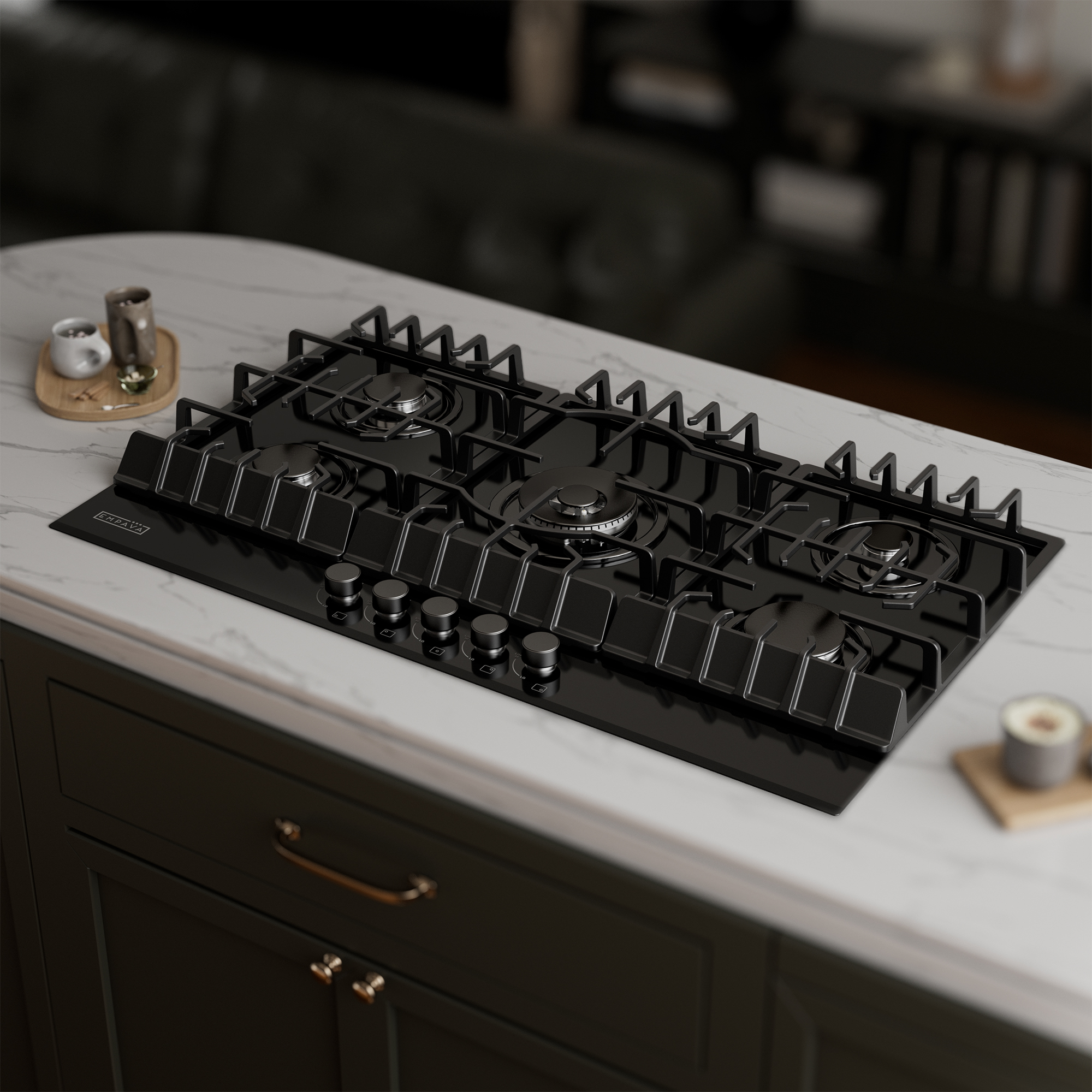 Empava 36 in. Gas Stove Cooktop 5 Italy Sabaf Sealed Burners NG/LPG Convertible in Black Tempered Glass