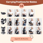 Baby Carrier with Hip Seat Convertible Soft and Cool Baby Carrier 4-Position for Child, Black