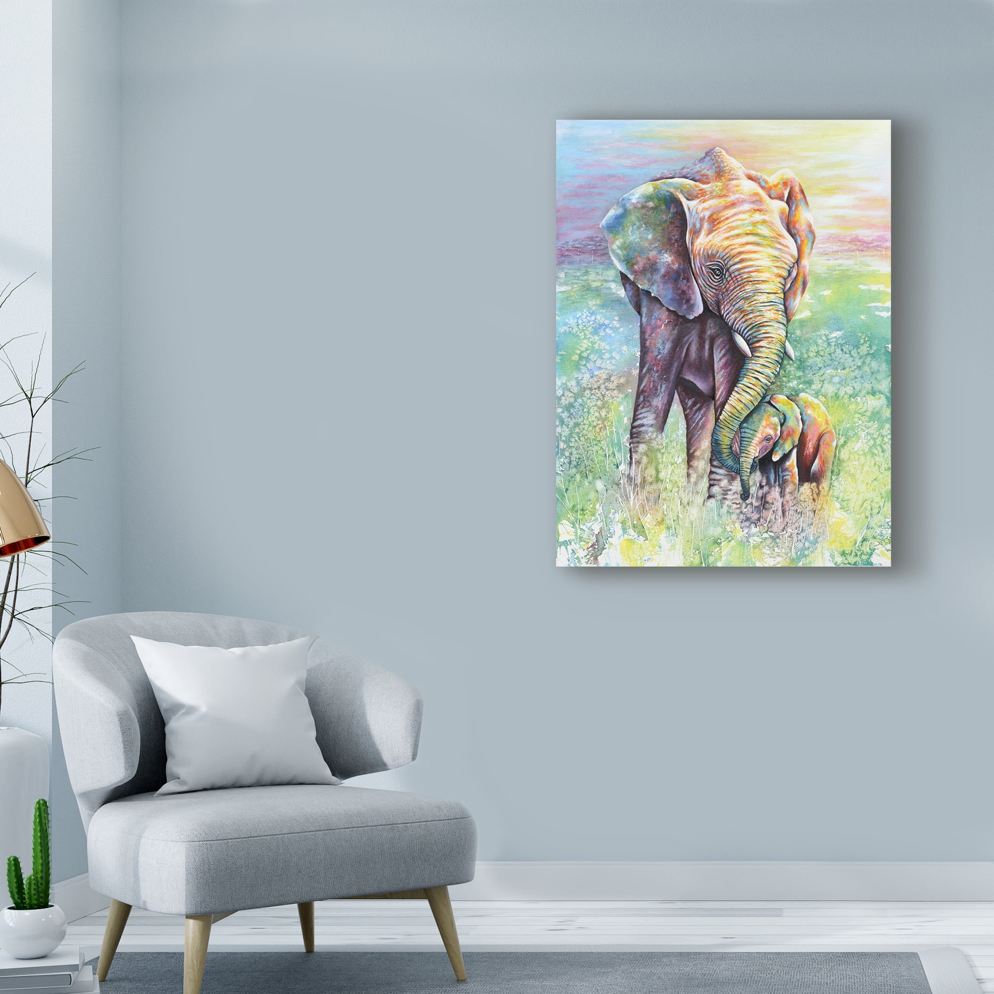 Trademark Fine Art 'Mother & Baby Elephant Rainbow Colors' Canvas Art by Michelle Faber