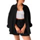 thumbnail image 1 of Conjunto de camisa holgada de solapa y un solo pecho + pantalones rectos de cintura alta para mujer - Mezcla de algodón, transpirable, mangas 7/8, 1 of 2