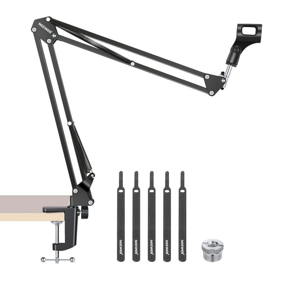 Neewer Microphone Arm, Mic Arm Microphone Stand Boom Suspension Scissor Stand with 3/8" to 5/8" Screw Adapter and Cable Ties Compatible with Blue Yeti, Snowball, Yeti X and Other Mics, Max Load 1.5KG