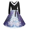 thumbnail image 1 of TIMIFIS Robes de Noël pour Femmes Imprimé de Noël Laid Robes Ligne A Robe de Bal Col en V Manches Longues Plissée Rétro, 1 of 3