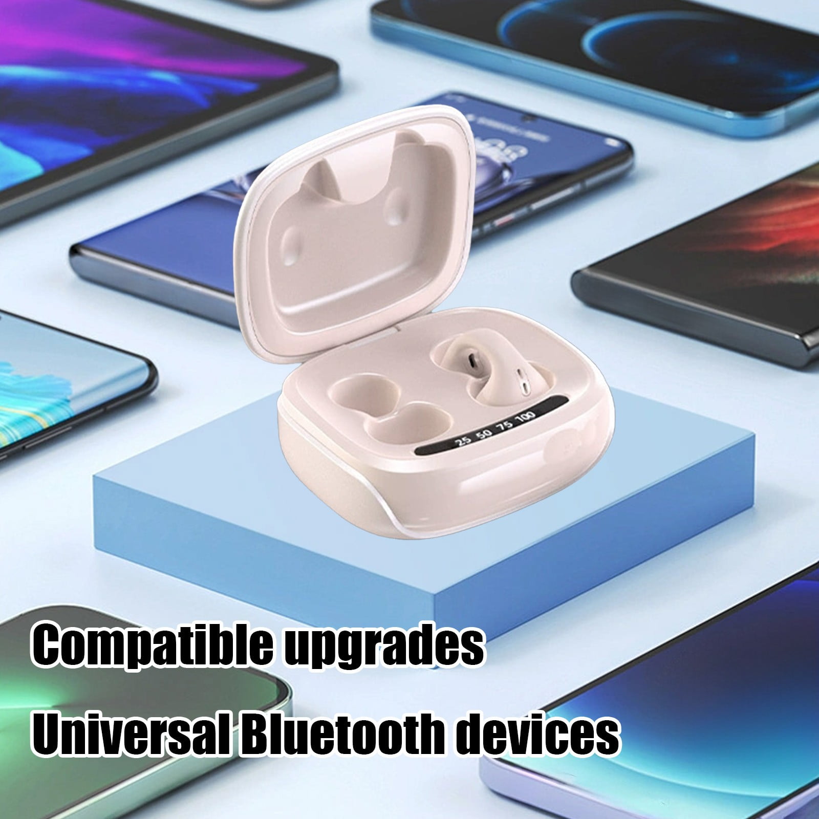 Lunxisen 1 Pcs Clip On Bluetooth Earpiece Bone Conduction LED Display Long Battery Life for Music Calls Workout Running