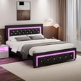 thumbnail image 3 of 4 EVER WINNER Full Size LED Bed Frame with Headboard，Upholstered Platform Bed Frame with LED Lights，Diamond Tufted Headboard and Footboard，Black, 3 of 7