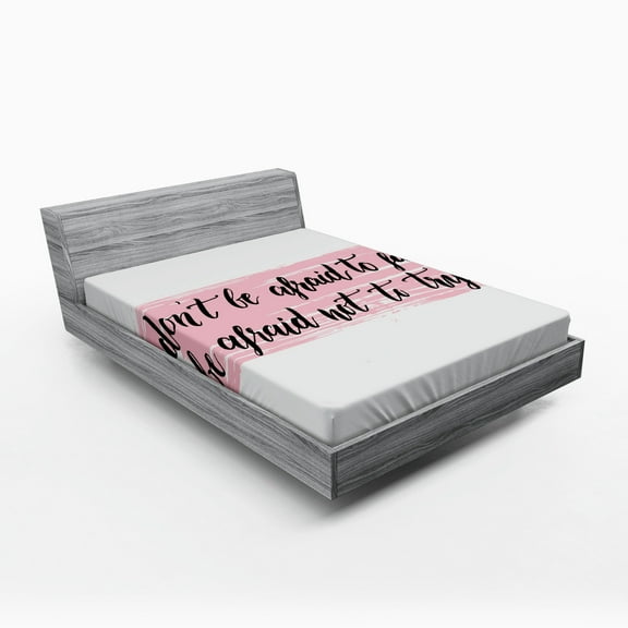 Ambesonne Lifestyle Fitted Sheet, Try Motivation Words, Full Size, Pale Pink Black