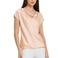 thumbnail image 4 of Blusa casual elegante de satén INSPIRE CHIC para mujer con cuello de cowl y mangas cortas en color rosa, 4 of 6