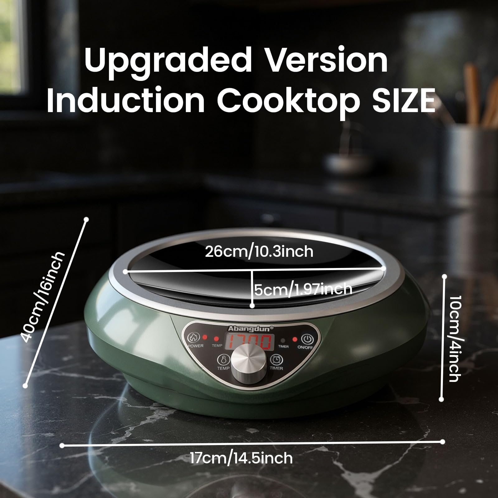 Abangdun 1700W 85V~120V Induction Cooktop Wok Burner 2026 New 1.97″ Deep Concave Curved Surface 16 level Power& Temp Ctrl Electric Stove Hot Plate Commercial Countertop Burner for Cooking Portable