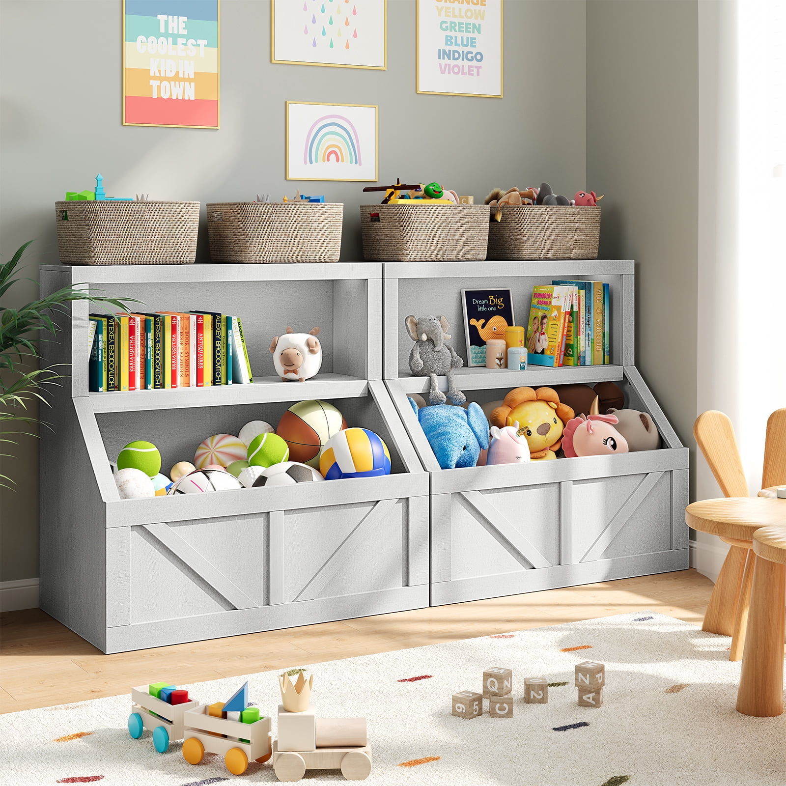 AOILE Kids Bookshelf and Toy Storage - Wooden Toddler Bookcase Cabinet with Large Cubbies for Playroom, Bedroom, Nursery, Classroom, School, Kindergarten, and Daycare
