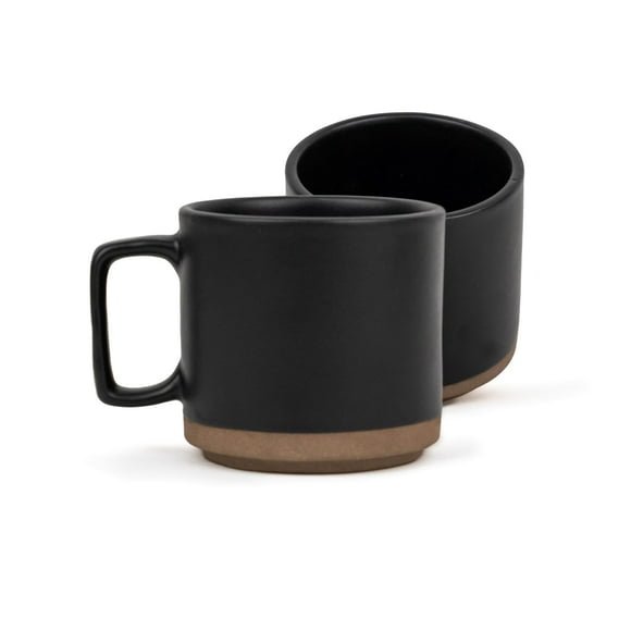 Large Ceramic Coffee Mug Set Of 2 - Black, 350ml Each | Ceramic Japandi Mug, Tea Mug With Matte Finish | Mug For Coffee | Ceramic Coffee Mug | Microwave Safe & Dishwasher Safe