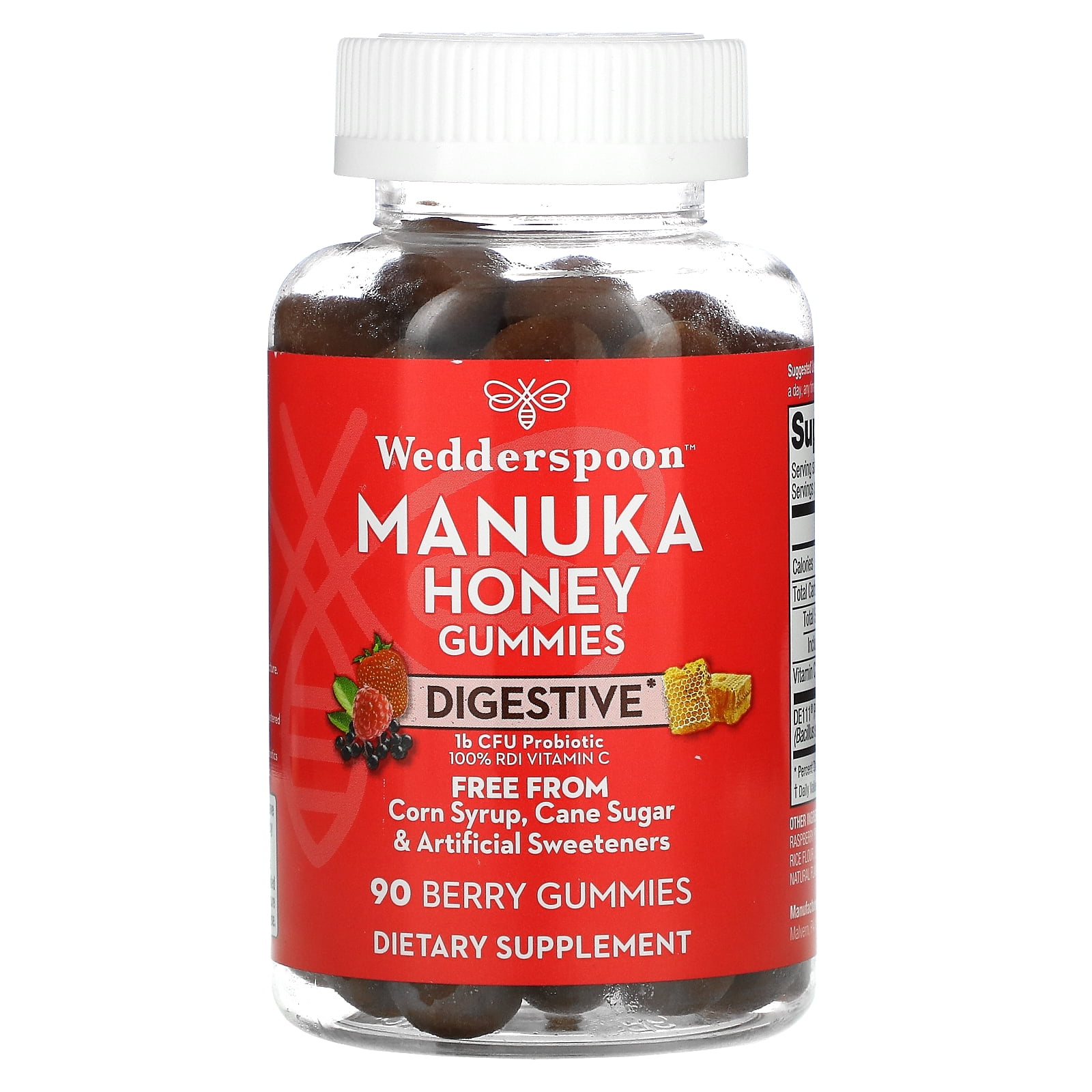 Wedderspoon Manuka Honey Gummies, Digestive, Berry, 90 Gummies, Dietary Supplements
