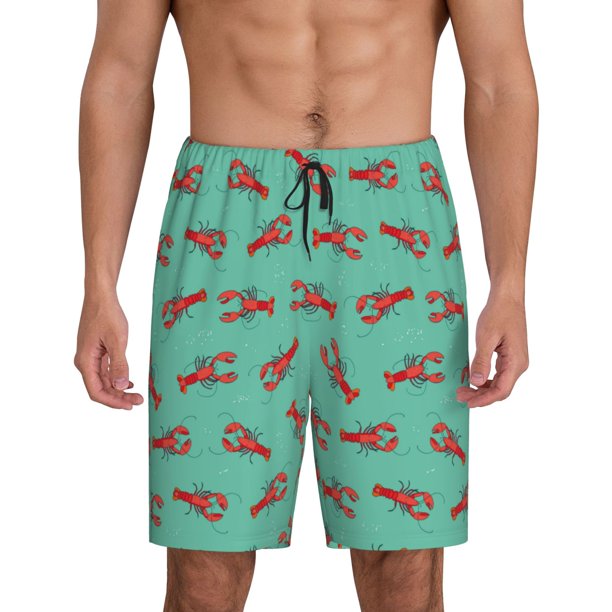 Balery Cartoon Lobsters 4 Pantalones cortos de pijama de punto de algodón para hombre con cinturilla y bolsillos-XX-Large