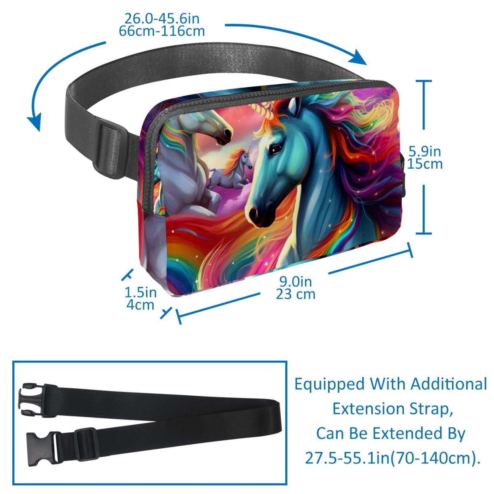 Rainbow Unicorns Lightweight Adjustable Sling Bag Running Belt Waist Pack with Extension Strap Unisex