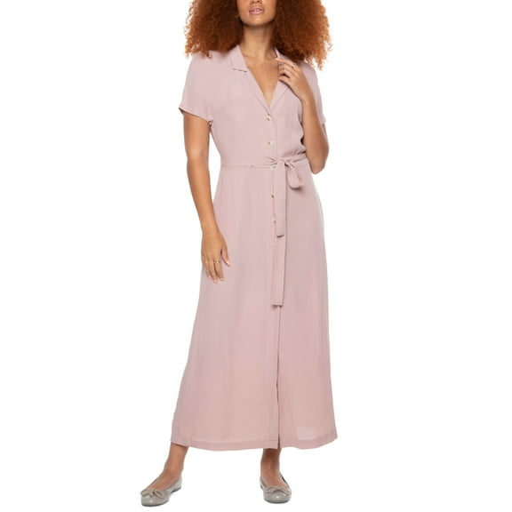 Back Tape Button Down Maxi Dress Blush M