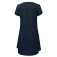 thumbnail image 4 of Moxiu Women Cotton Linen Midi Dress Summer Solid Color Short Sleeve V-Neck Loose T-Shirt Dresses Plus Size Flowy Beach Dress 2025 Dark Blue,XXL, 4 of 6