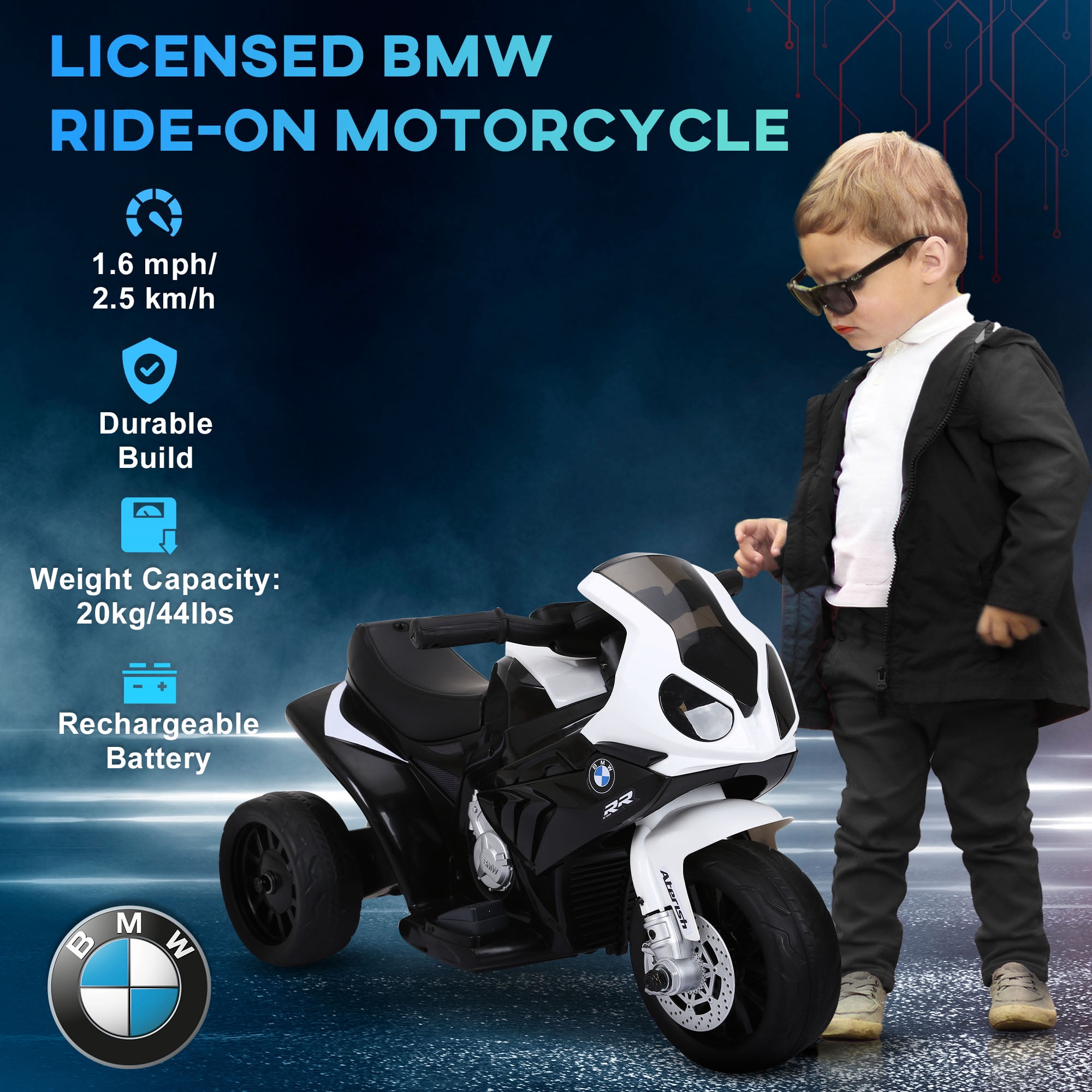 Aosom 6V Kids Motorcycle Licensed BMW with Headlight, Music, Black