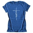 thumbnail image 3 of Femmes T-Shirt Col Rond Manches Courtes T-Shirt Blouse Décontracté Lettre Tee Top, Bleu, XXL, 3 of 7