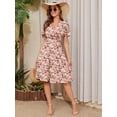 thumbnail image 4 of Chiclily Womens Summer Floral Boho Dress Casual Short Sleeve V-Neck Swing Midi Dress, Creamy Vintage Blossom S, 4 of 6