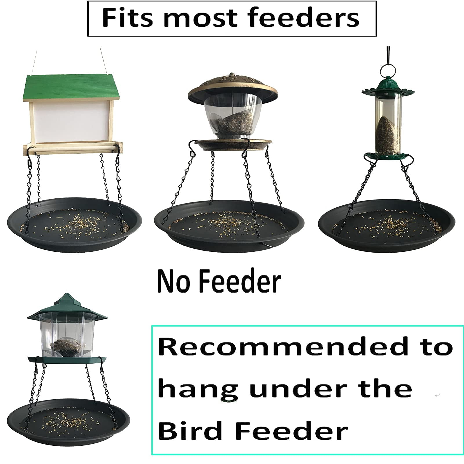 12.8" Homes Garden Platform Bird Feeder, MVR1&nbsp;Large Hanging Tray Squirrel Feeder, Bird Seed Catcher Tray, Bird Viewing, for Attracting Birds Outdoors, Backyard, Large Capacity, Black