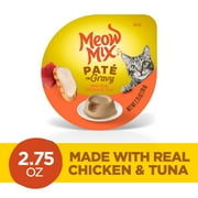 (6 pack) Meow Mix Pate in Gravy With Real Chicken & Tuna, Wet Cat Food, 2.75 oz Cup