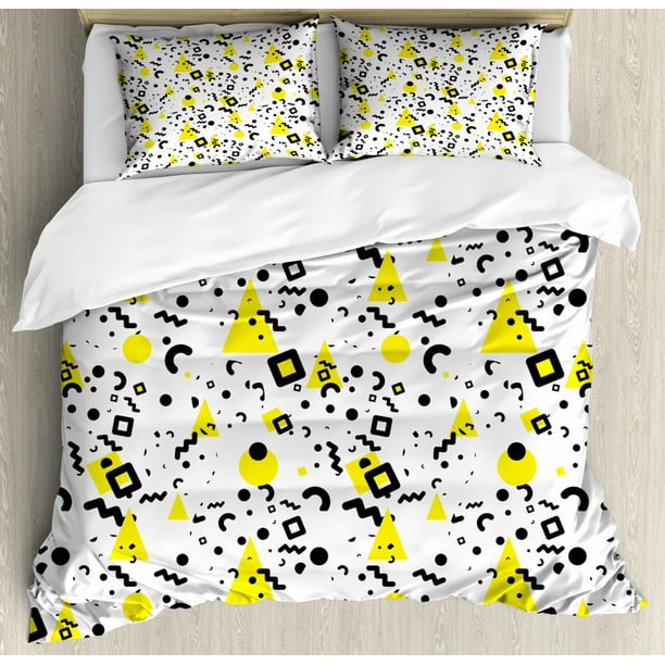 Black And Yellow Duvet Cover Set Primitive Patterns Of Minimalism