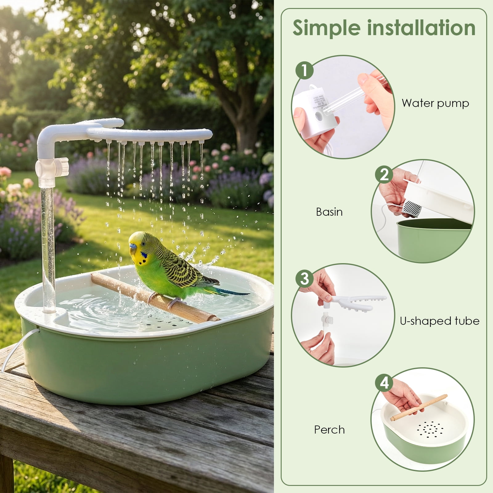 Ihvewuo Automatic Parakeet Bird Bath with Pump Bird Bath Shower for Cage Large Bird Shower Fountain for Parakeets Pet Birds