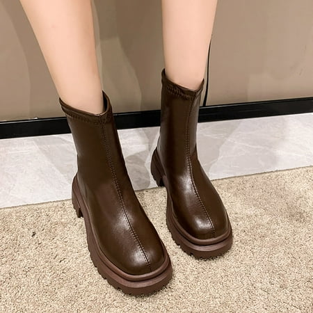

Cathalem Brace Boot for Women Fashion Women Solid Color Autumn Thick Sole Square Heels Zipper Short Booties Boots Womens Heeled Brown 8