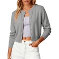 thumbnail image 3 of Dwellite Women's Cardigan Sweater Lightweight Soft Knit Long Sleeve Crew Neck Button Down Dressy Cute Spring Fall Business Casual Work Travel Tops Gray L, 3 of 6