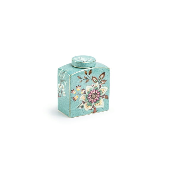 Grace Teaware Peacock Lotus Garden Green 4.5" Fine Porcelain Jar