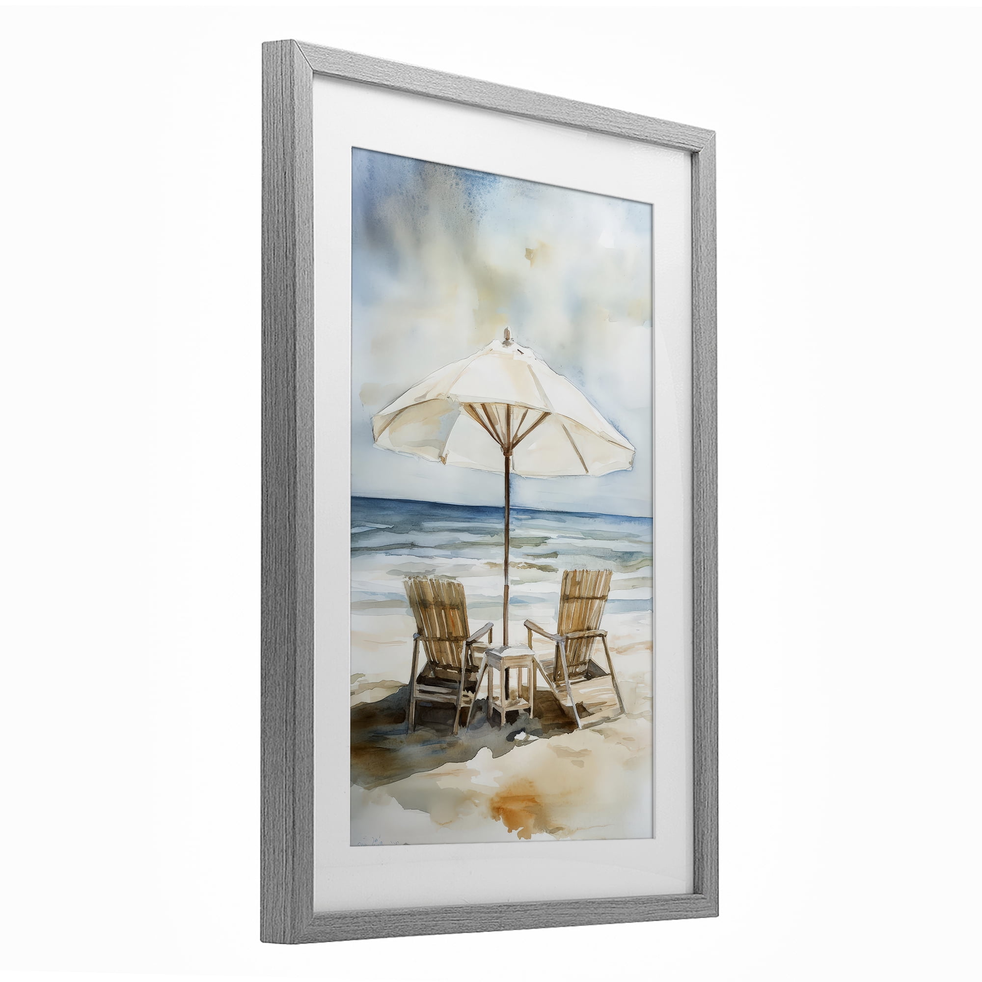 Stupell Industries Watercolor Paradise Beach Scene Gray Framed Print Under Glass, design by Petal Prints Design