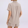 thumbnail image 5 of Laqbezok Women's Waffle Knit 2-Piece Set, Casual Short Sleeve Button Down Shirt and High Waisted Drawstring Shorts Outfit, Textured Summer Lounge Set with Pockets, 5 of 6