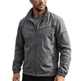 thumbnail image 2 of WIZUTIZ Men's Outdoor Jacket Solid Color Zipper Pocket Stand Collar Long Sleeve Windproof Polyester Multi-Pocket Coat for Mountaineering Riding Hiking Daily Mens Fashion, 2 of 9