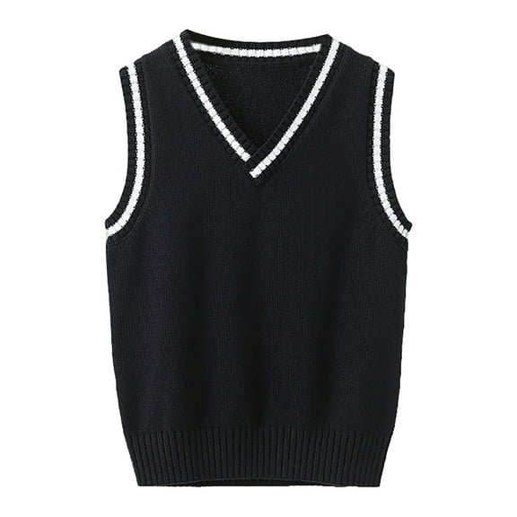 LYHaoo Kids Vest Boys Uniform Sweater Vest Knit V-Neck Knitted Stripe Knitted Sweater 6-7 Years(Blue)