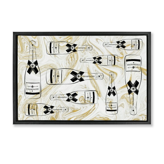 Stupell Industries Gold Streaked Champagne Food & Beverage Painting Black Floater Framed Canvas Art Print Wall Art, 25 x 17
