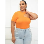 ELOQUII Elements Women's Plus One Shoulder Cut-Out Tee
