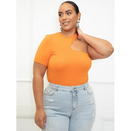 ELOQUII Elements Women's Plus One Shoulder Cut-Out Tee