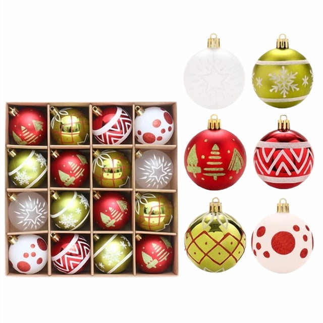 Wooowa Christmas Tree Ball Ornament Set 16pcs Champagne Gold Glitter Hanging Christmas Ball Ornaments for Xmas New Year Birthday Home Party Supplies