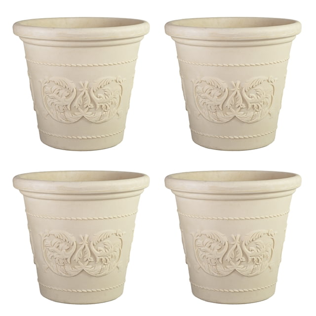 Sunnydaze Jardinière d'Extérieur à Double Paroi Résistante aux Intempéries en Forme d'Arabelle - 19,5 Pouces - Fini Blanc Antique - Lot de 4