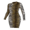 thumbnail image 3 of Robe Moulante Mini pour Femmes Imprimé Tigre Léopard Col Montant Manches Longues Robe Moulante Soirée Clubwear, 3 of 6