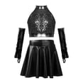 thumbnail image 3 of Doomiva Girls Jazz Latin Dance Outfits Sequin Crop Top with Metallic Skirt Gloves Ballroom Dancewear Black 6, 3 of 7