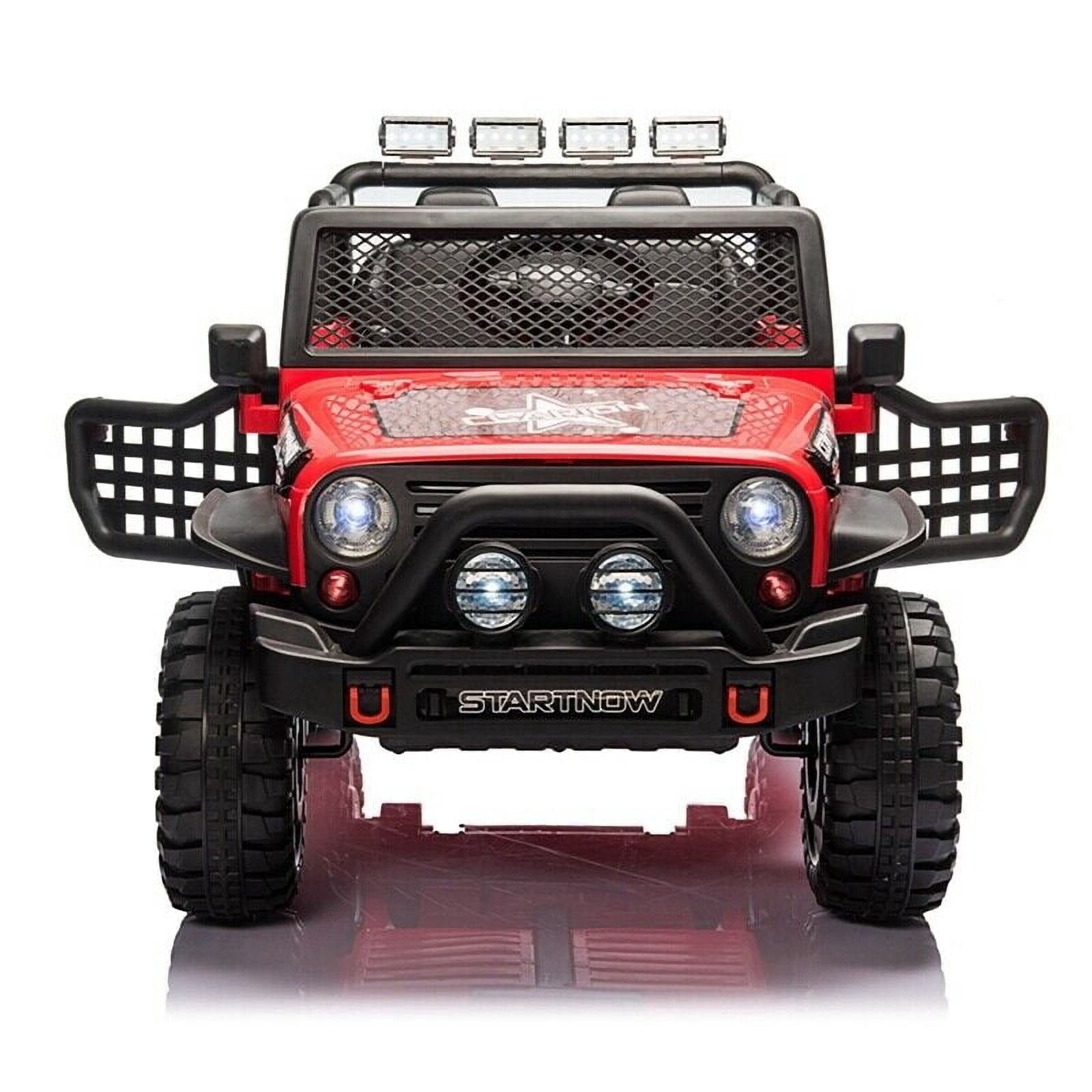 PWFE 12 Volt Kids Electric Car Kids Ride On Car with Remote Control,  2 Seats Kids Truck with LED Lights, Wheels Suspension, Music, Horn, 110lbs Load(Red)