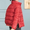 thumbnail image 5 of XPMWRP Women's Quilted Thicken Puffer Zip Jacket Long Sleeve Stand Collar Solid Color Coat Warm Winter Loose Trendy Padded Coat with Pockets Red L, 5 of 6