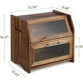 thumbnail image 5 of Bread Box, Double Layer Acacia Wooden Bread Bin with Clear Acrylic Door Panel, Air Vents, Countertop Bread Container, Rustic Brown Bread Holder for Home Made Bread, Bagels, 5 of 7