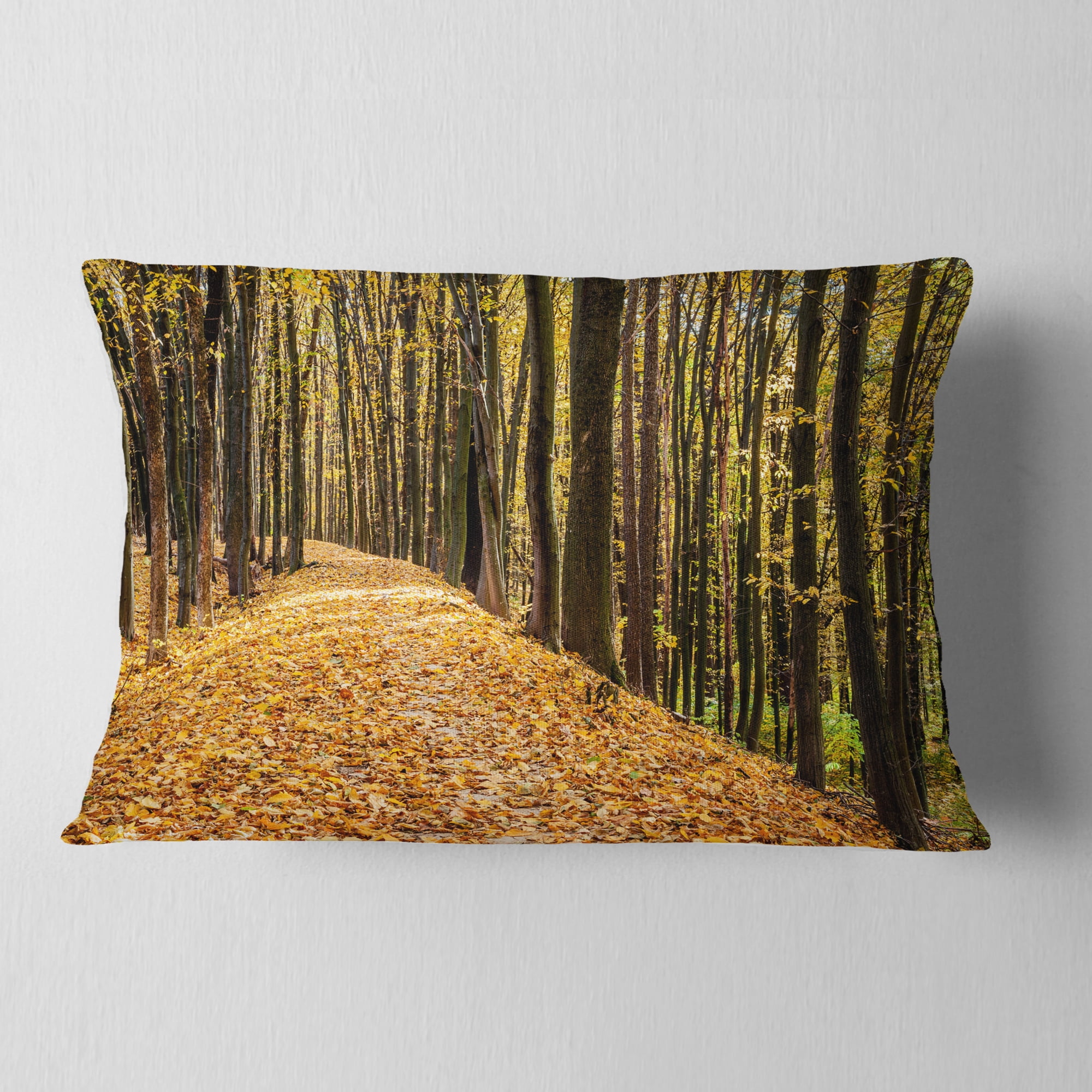Designart Dense Autumn Forest Woods - Modern Forest Throw Pillow - 12x20