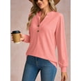 thumbnail image 4 of JYLFC Women Henley Shirts with Button 2025 Fall Dressy Casual V Neck Tops Trendy Long Sleeve Blouses Pink XL, 4 of 6