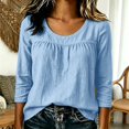 thumbnail image 2 of Sillenn Plus Size Gauze Shirts 3/4 Sleeve Cotton Linen Crewneck Pullover Tops Empire Waist Flowy Peplum Loose Tunic Blouses Lightweight Gauze Dressy Casual Office Work Basic Shirts Light Blue 3Xl, 2 of 6