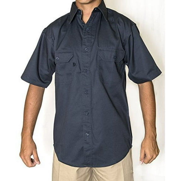 Blue Collar Outlet Men's Shirt Navy Short Sleeve Uniform Work Shirt, 65% Poly 35% Cotton Twill with Soil Release