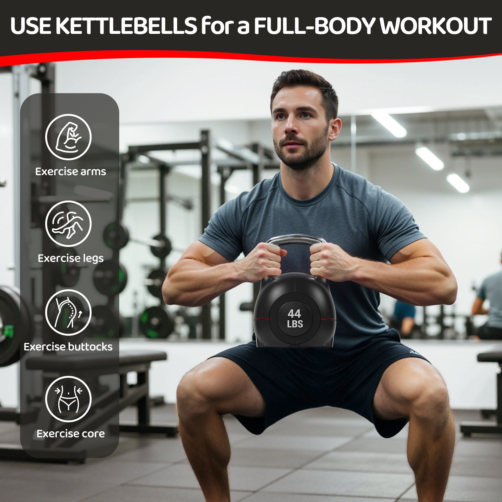 TLGREEN Adjustable Kettlebell Set- 7 Weights (22.5lb/44lb), Quick-Change Weight Dial and Weight Plate Safety Lock, for Full-Body Workout & Cross-Training