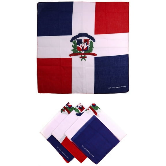 3 Pcs 100% Cotton Bandana Novelty Handkerchiefs Multipurpose Flag Bandanas (Dominican Republic)
